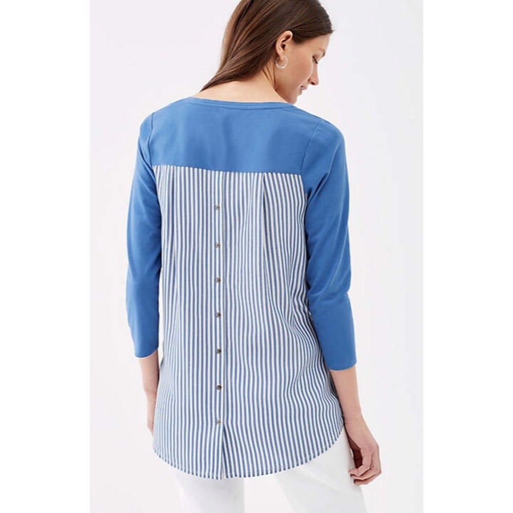 J. Jill Blue & White Button-Back Mixed-Media Tunic
